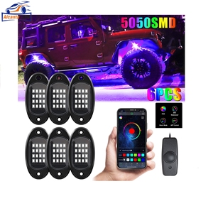 RGB <strong>LED</strong> Rock Lights <strong>Kit</strong> 1 in 4/<strong>6</strong>/8/10/12pcs with BT App Control Flashing Music Mode Wheel Well Light for Truck ATV UTV - Product Image 1