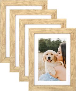 Resim çerçevesi 4 Set, doğal ahşap fotoğraf çerçevesi ekran resimleri 4x6 Mat veya 5x7 pleksiglas Mat olmadan - Product Image 1