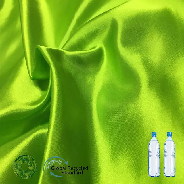 Recycled pet tecido de cetim de poliéster grosso, tecido verde cetim pelo quintal tecido japonês para vestido