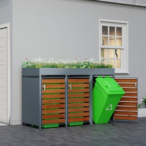 Cubo de basura para exteriores, cubierta de cubo de basura triple, almacenamiento de cubo de basura, caja de cubo de basura para exteriores, contenedor de 3 cubos de basura - Product Image 5