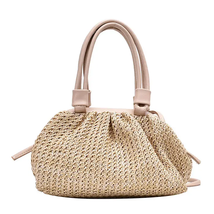 2022 Hot Selling kompakte modische handgemachte Rattan Tasche grüne Strohs ack Umhängetasche für Frauen Mädchen