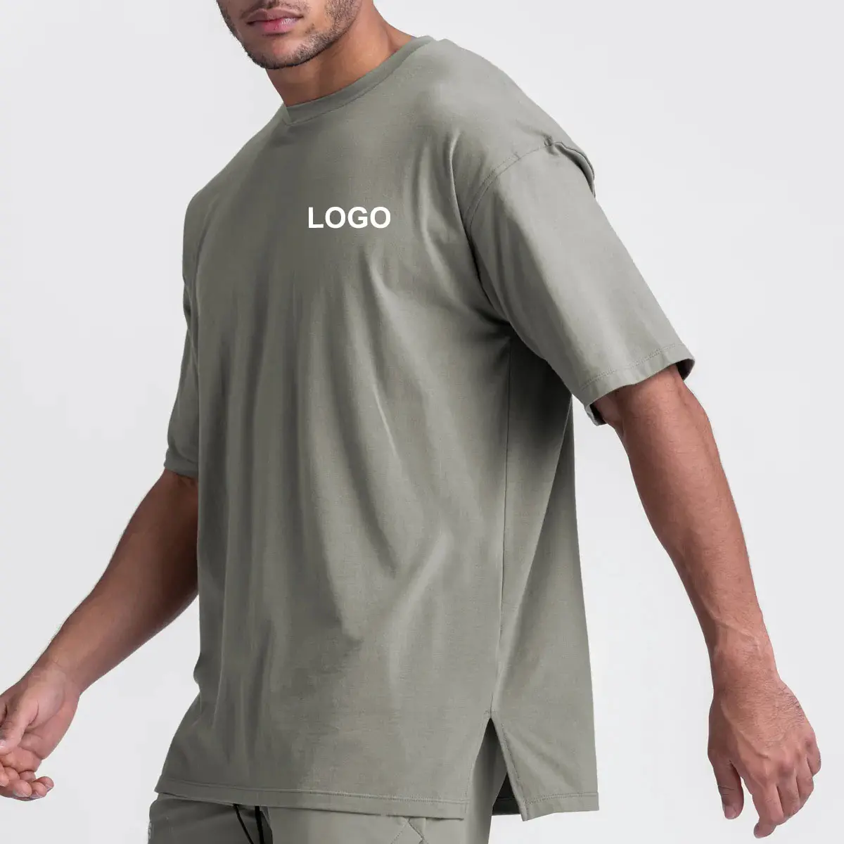 Camiseta de manga corta personalizada para hombre, camisa de 95% algodón de gran tamaño con hombros descubiertos, de manga corta, de verano