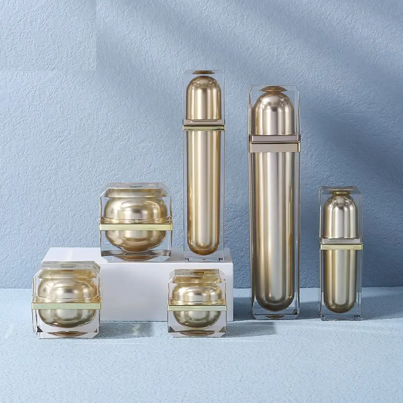 Luxo cosméticos embalagem ouro plástico acrílico loção garrafa e creme jar 120ml 100ml 60ml 50ml 30ml 15ml 50g 30g 15g