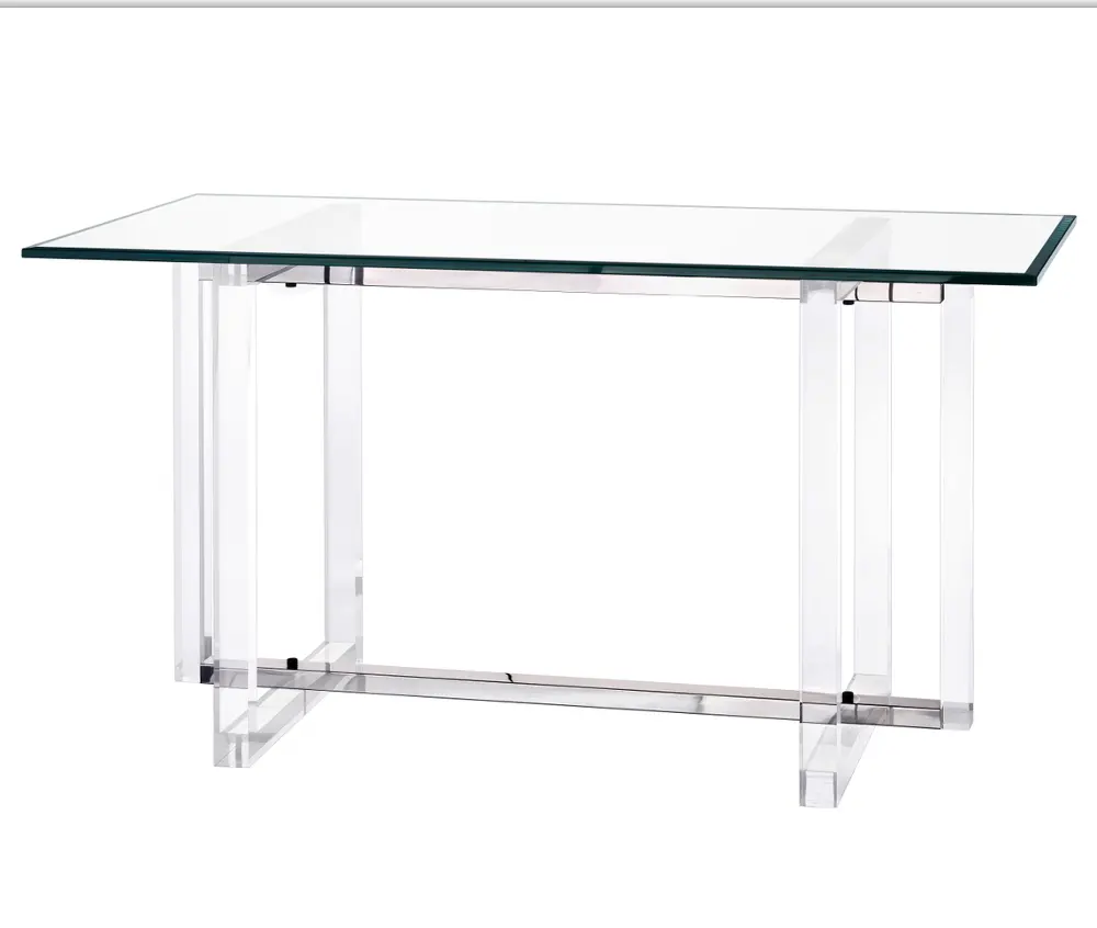 Table à manger contemporain en verre trempé, avec Base métallique Durable en acrylique et en or, Table rectangulaire