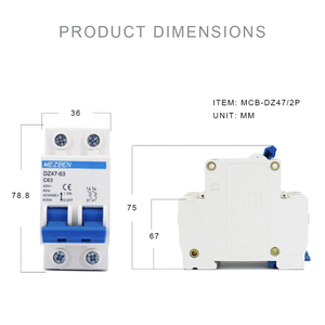 Disyuntores en miniatura MCB de doble fase, 2P, 1-63A, 50/60Hz, 400V, tipos de DZ47-63 - Product Image 4