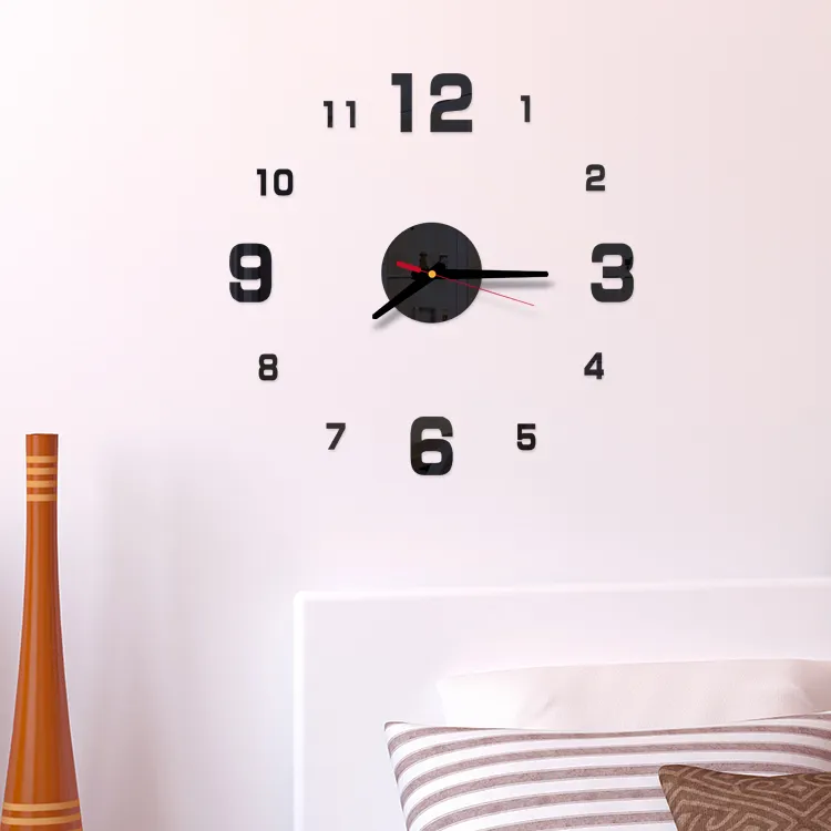 Haute qualité numérique moderne bricolage grande horloge murale acrylique 3D miroir surface autocollant décor de bureau à domicile