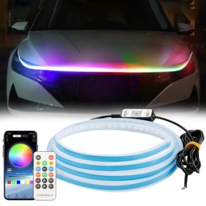 รถวิ่งกลางวัน RGB ไฟช่องว่างฝากระโปรงรถแถบคู่มือวิ่งกลมไฟไหลกระจังหน้า LED ไฟตกแต่งบรรยากาศ - Product Image 1