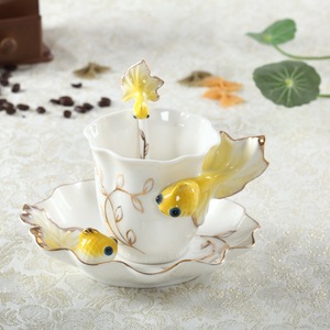 Porcelain Under Glaze Goldfish Coffee Cup and Saucer Creative 3D Animal Hand Painted Enamel Color <strong>Ceramic</strong> Small - Product Image 2