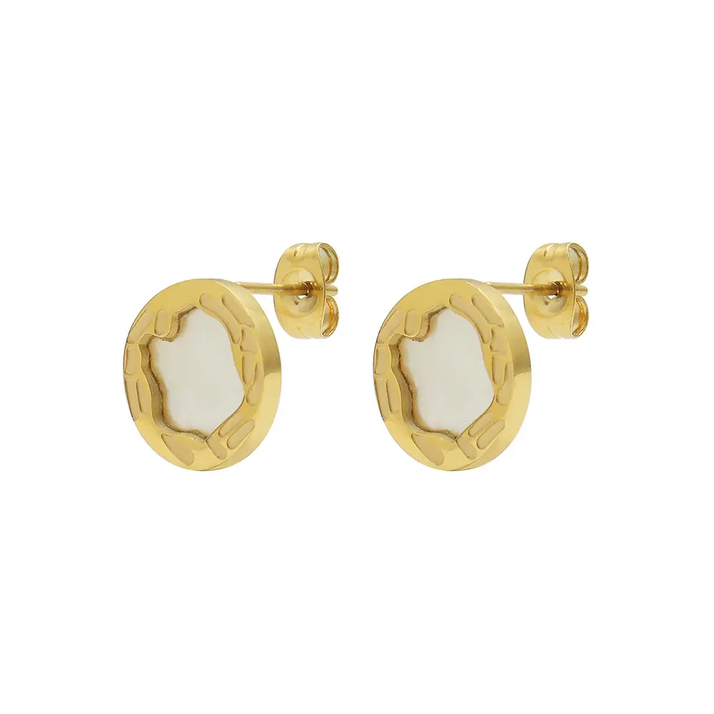 Pendientes coreanos de diseño Simple para niñas y mujeres, joyería de oro de 18k con diseño geométrico de conchas blancas chapadas en acero y titanio