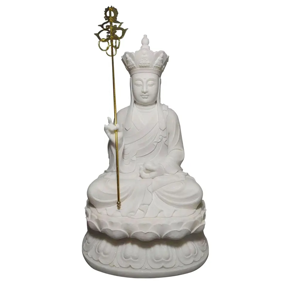 Klasik beyaz mermer Guanyin Bodhisattva taş heykel tapınak oturma buda heykeli şekil süsler 2M yükseklik