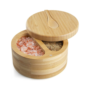 厨房圆形香料罐旋转磁性香料罐带竹盖套装迷你勺子 - Product Image 1