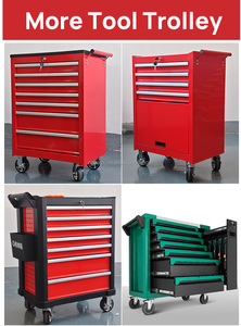 汽车修理可锁定的七抽屉红色工具柜手推车，带工具，用于车库存放的橱柜工具组 - Product Image 6