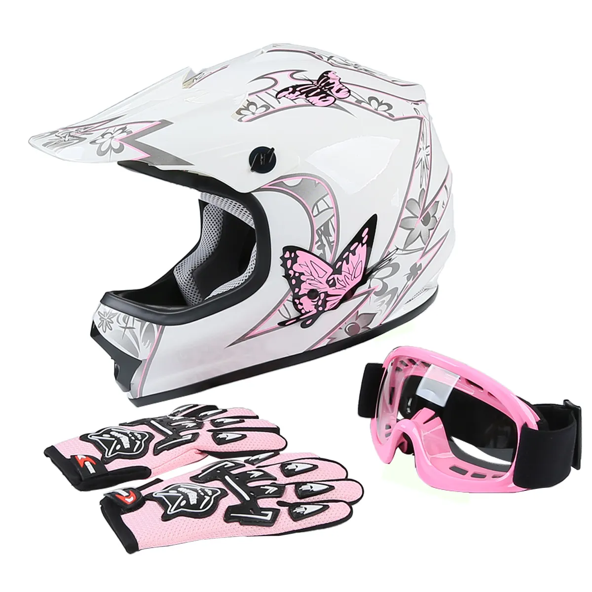 XINMATUO XF270205 Motorrad Jugend Pink Butterfly Dirt Bike ATV MX Helm S M L XL