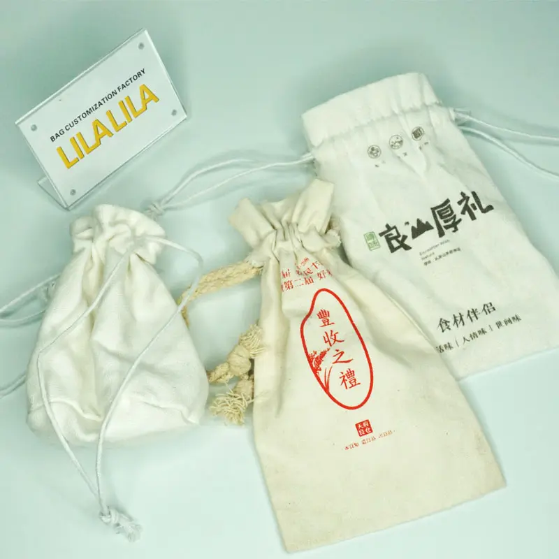 Bolsa para embalagens de linho e algodão, embalagem personalizada de algodão orgânico