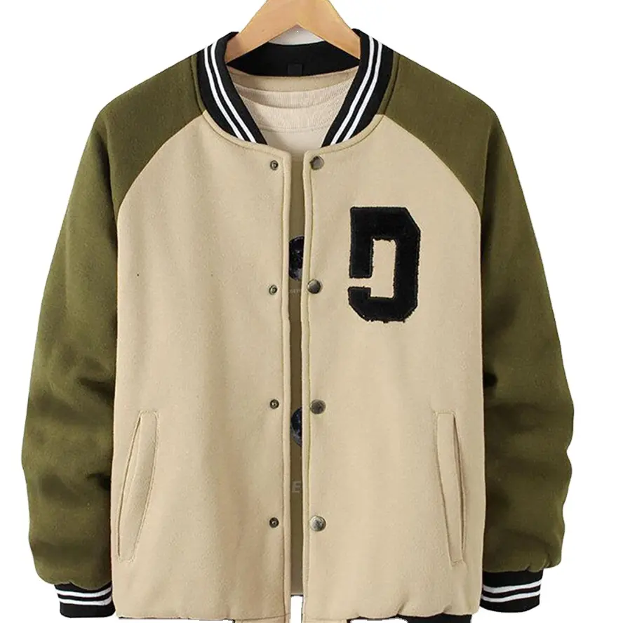 Giacca larga Varsity Vintage con bottone a manica Raglan Casual all'ingrosso giacca invernale personalizzata da uomo in maglia