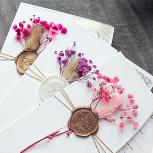 Tùy chỉnh tay áo chủ thẻ phong bì lá vàng Acrylic mời với hoa thanh lịch Sage bé hơi thở lagurus ovatus màu xanh hải quân - Product Image 2