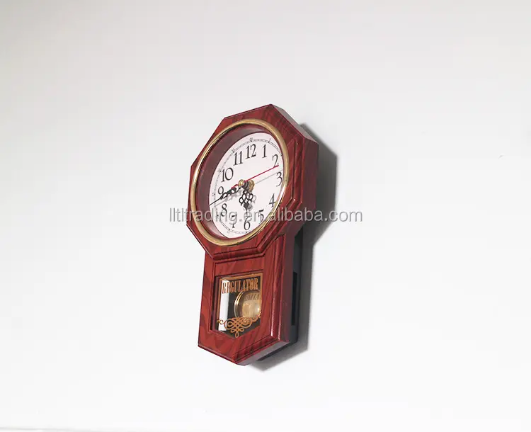 Mini Reloj de pared moderno péndulo alarma regalo de promoción Logotipo de impresión personalizado china de patrón de madera péndulo plástico Reloj de pared