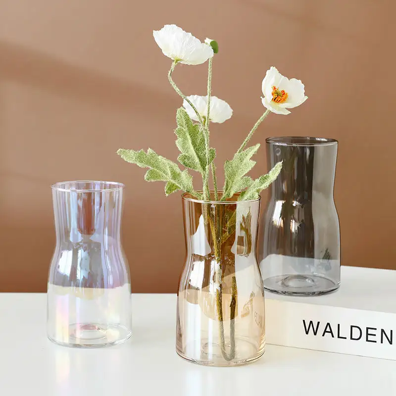 M932 vase à fleurs décoratif de mariage Transparent, mini cylindre rond coloré vase à fleurs en verre Transparent