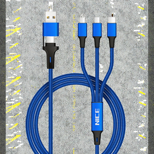 ナイロン編組マイクロUSB & タイプC 8ピンコード高速充電3 in 1マルチユース電話充電器とカーデータケーブル - Product Image 3