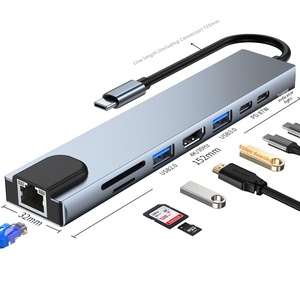 8 in 1 Type C ฮับกับเครือข่าย HDTV Ethernet เครื่องอ่านการ์ด tf/sd 2 USB และ Pd 100W 3.0 RJ45ฮับ100M สำหรับโทรศัพท์มือถือแล็ปท็อป - Product Image 1