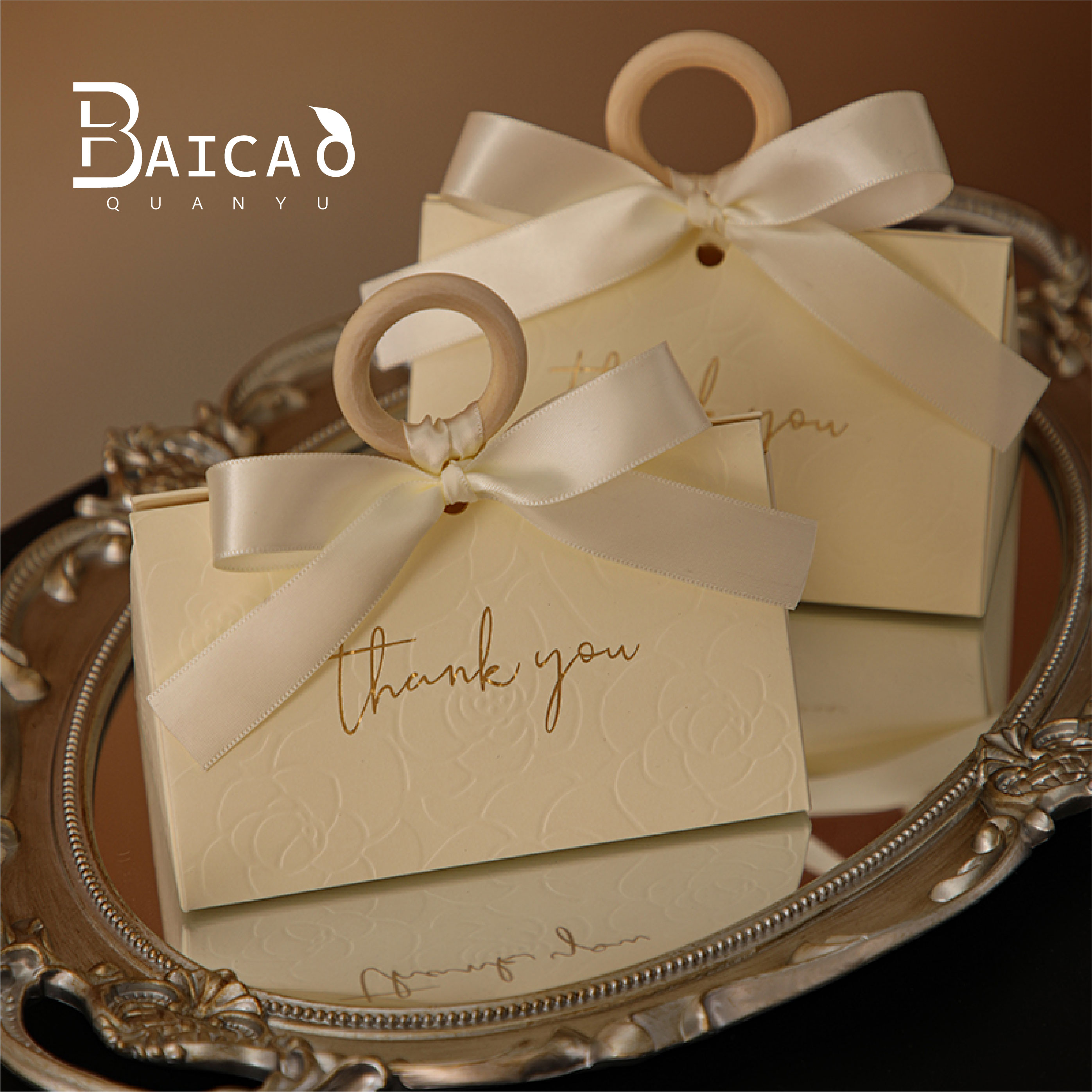 Champagne + Wooden Ring Ribbon