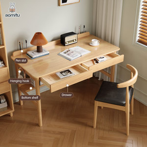 Casa Design piatto in legno massello scrivania da studio con scaffale inferiore uso ufficio Computer da tavolo per postazioni di lavoro con gancio appeso - Product Image 2