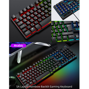 Kit de teclado y ratón para ordenador PC de oficina multifuncional barato al por mayor teclado para juegos con cable USB retroiluminado ruso español
