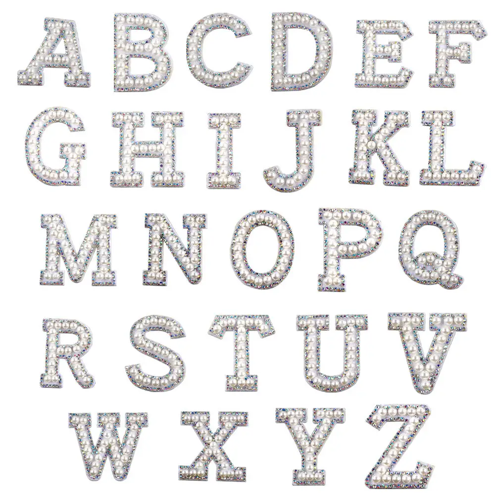 Isı preslenmiş boncuk inci 26 İngilizce harfler alfabe Rhinestones demir on Rhinestone mektup yamalar için şapka giyim