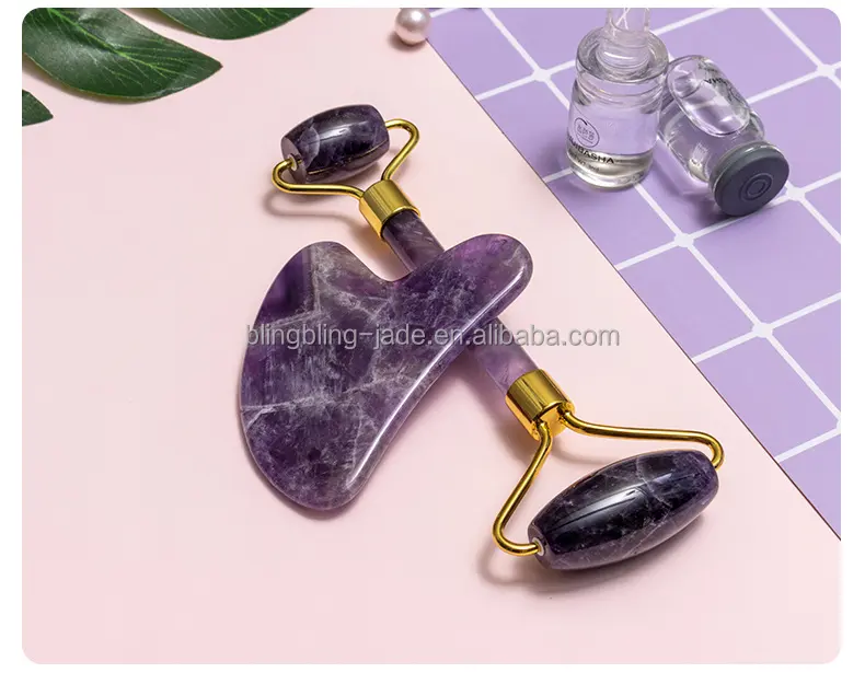 Rodillo de Jade Natural de amatista, piedras de amatista, productos de belleza silenciosa, rodillo facial de Jade