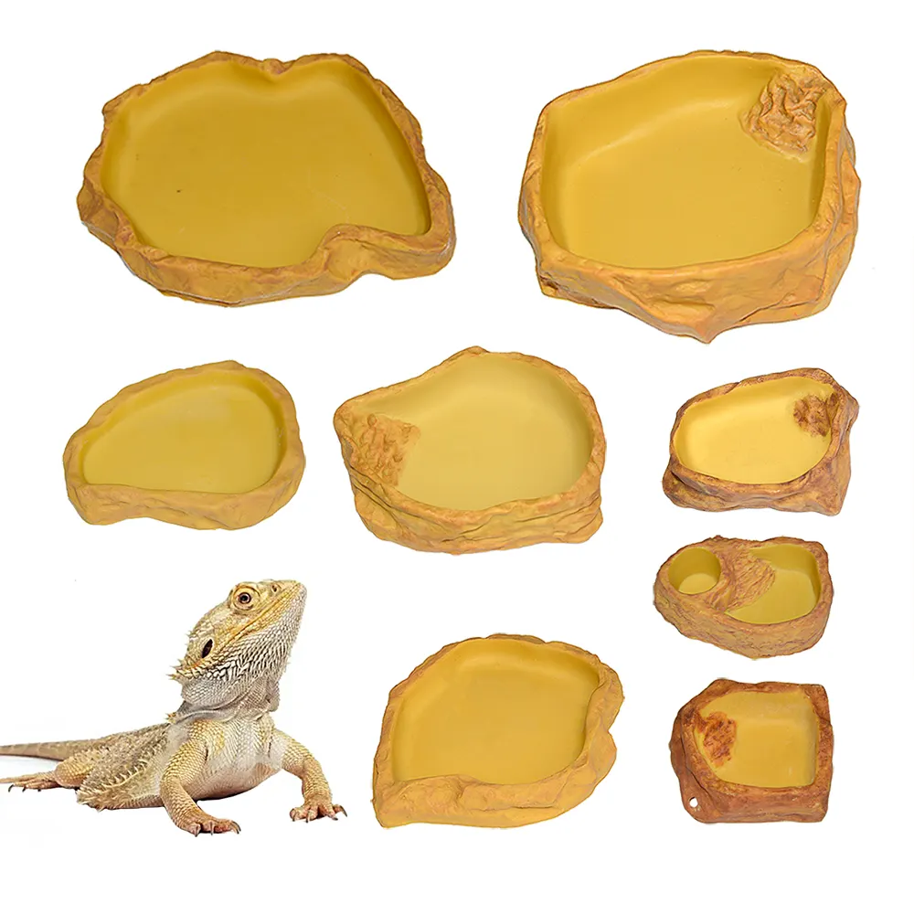 Prato de água de reptile, resina de terrário para animais de estimação, tigela e alimentadores, tartaruga, reptil, água, alimentação, tigela