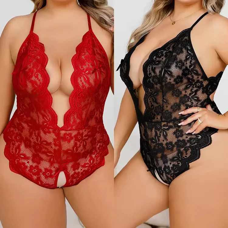 Roupa íntima sexy plus size para mulheres, roupa íntima erótica com virilha aberta, pijama de renda transparente, roupa de sexo, boneca quente e perversa