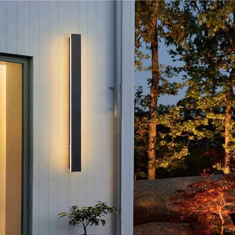 Lámpara de pared de línea LED impermeable para exteriores, patio, puerta de Villa, tira larga, lámpara de pared de columna de pared perimetral interior