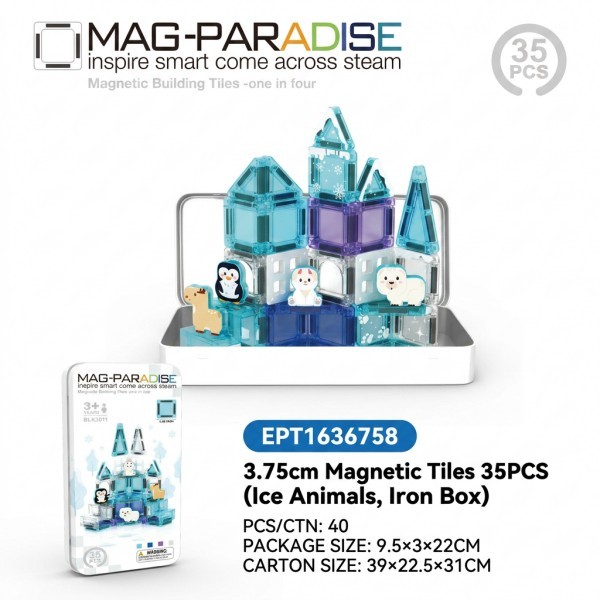 EPT1636758-3.75cm Baldosas Magnéticas 35 Piezas (Animales de Hielo, Caja de Hierro)