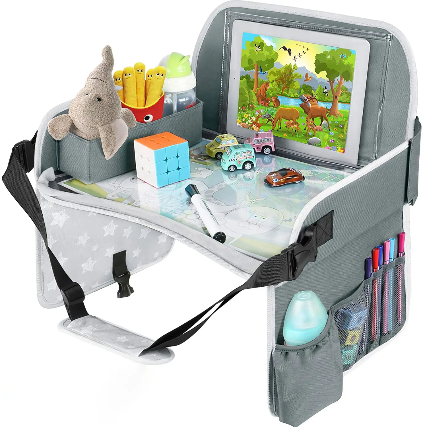 Bandeja de viaje plegable para niños pequeños, asiento de coche, organizador de viaje