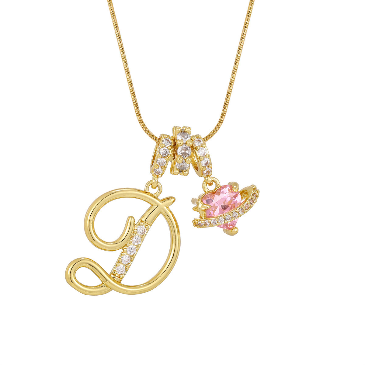 Golden d pendant-snake bone chain