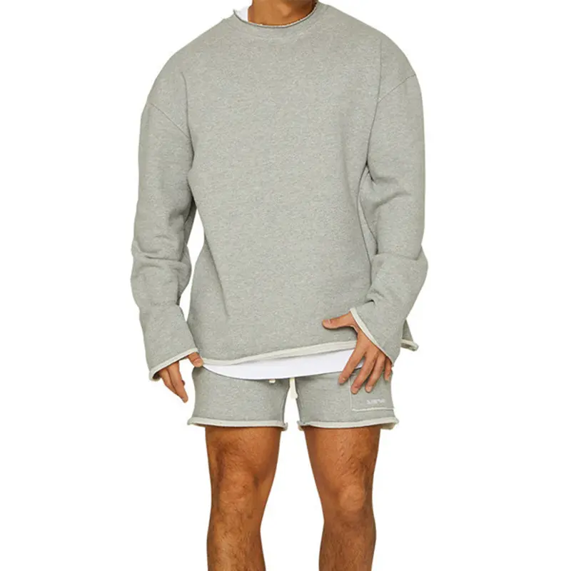 Raw Hem Französisch Terry Crewneck Sweatshirts Hoodie Blank 100% Bio-Baumwolle Vintage Cut Edge Custom Raw Hem Hoodie für Männer