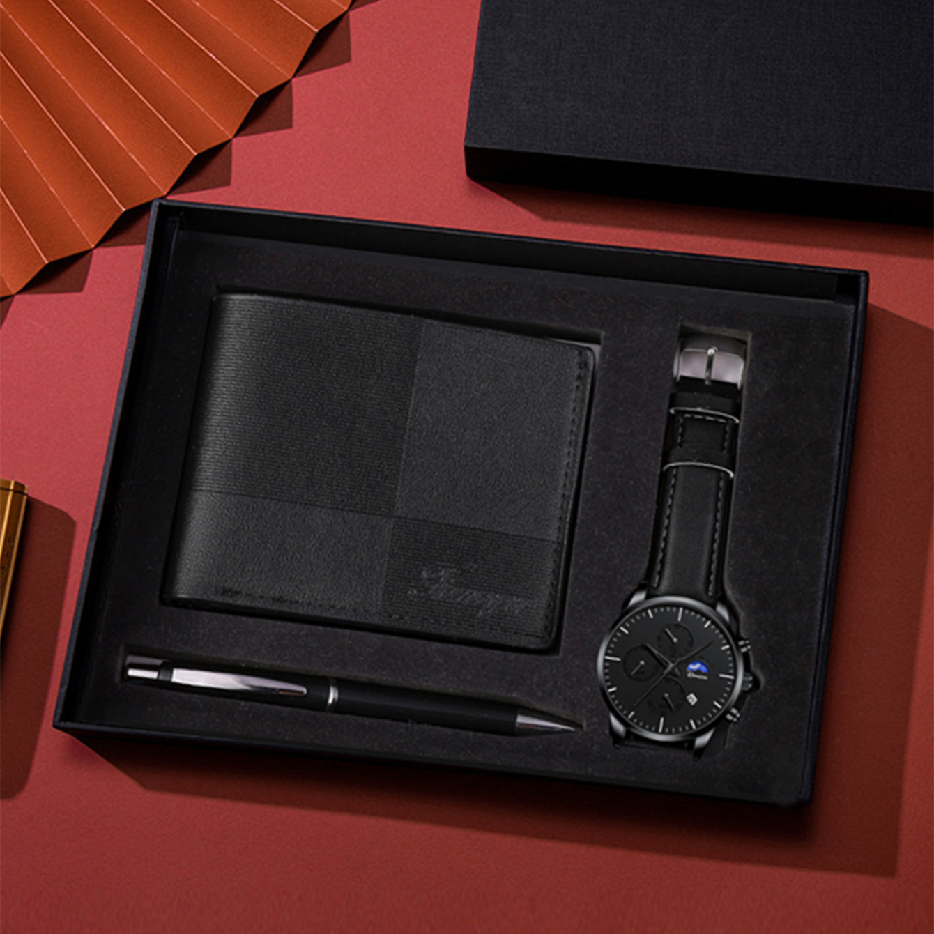 Black (quartz watch + wallet + pen)
