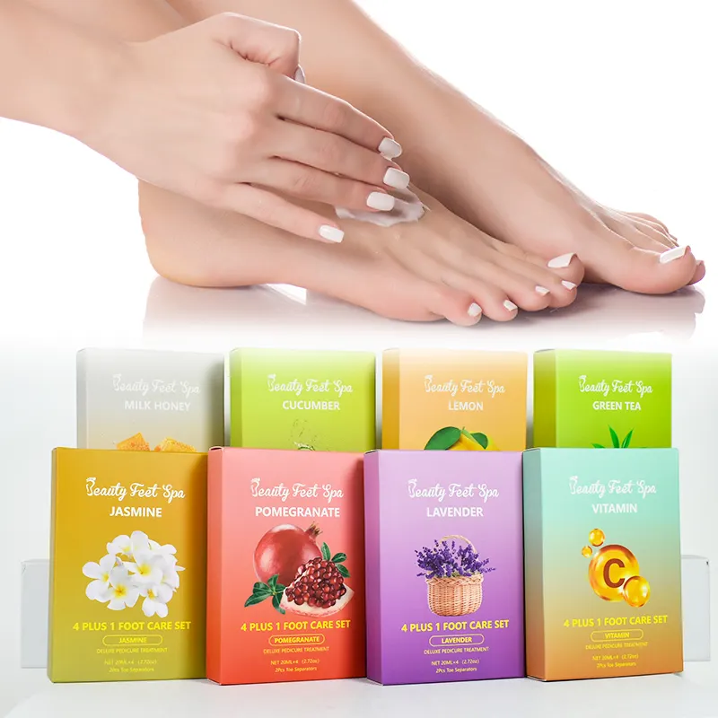 4 Schritte Deluxe Pediküre Kit Fuß Salz Einweichen Rough Dry Crack Feet Peeling Zucker Peeling