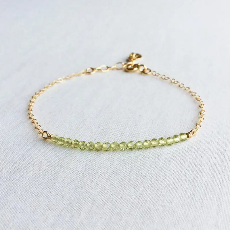 Peridot Geboortesteen Armband, Augustus Minimale Delicate Met Prehniet Gold Filled Sterling Zilveren Armband