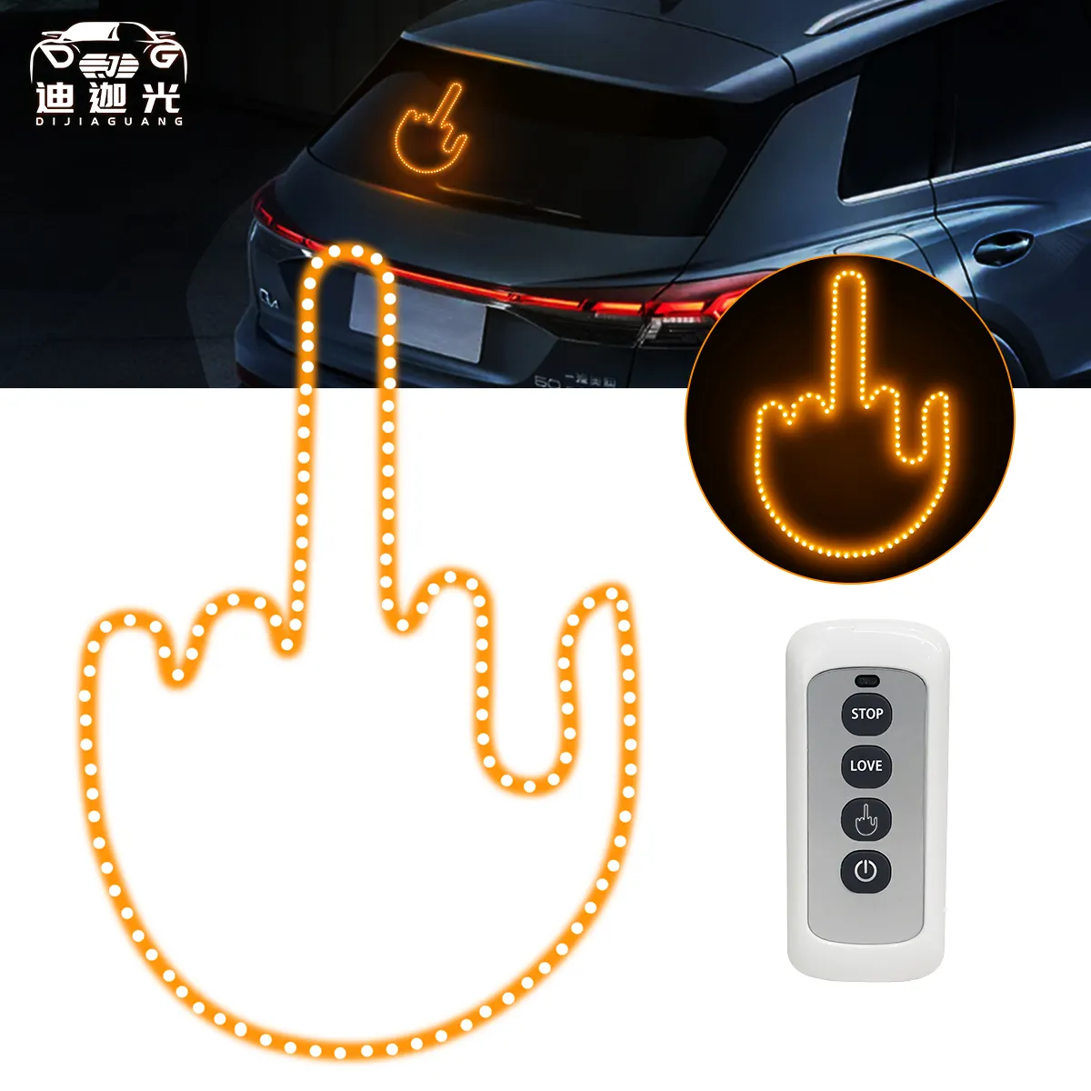 Bán buôn tay cử chỉ ánh sáng LED tay dấu hiệu xe trang trí ngón giữa dẫn ánh sáng cho phổ cửa sổ xe ánh sáng xe phụ kiện