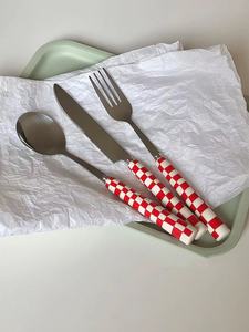 欢乐餐具平板餐具用瓷柄彩色平板餐具格子平板套装 - Product Image 5