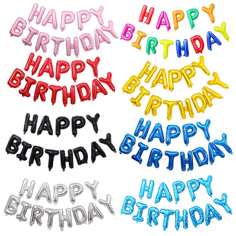 Globos de aluminio de 16 pulgadas para Feliz cumpleaños globos de papel de aluminio al por mayor, globos de letras simples de Mylar para fiesta de cumpleaños