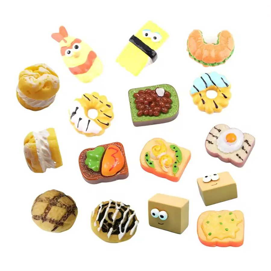 Симпатичные искусственные миниатюрные булочки для выпечки, тосты из смолы с плоской спинкой для сувениров на тему еды