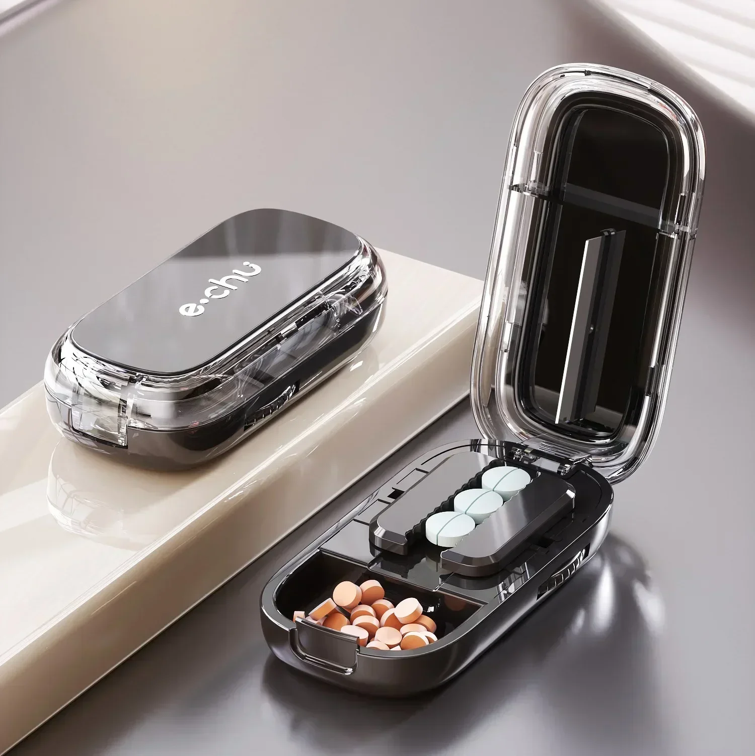 Starry sky black pill box-12-compartment pill divider