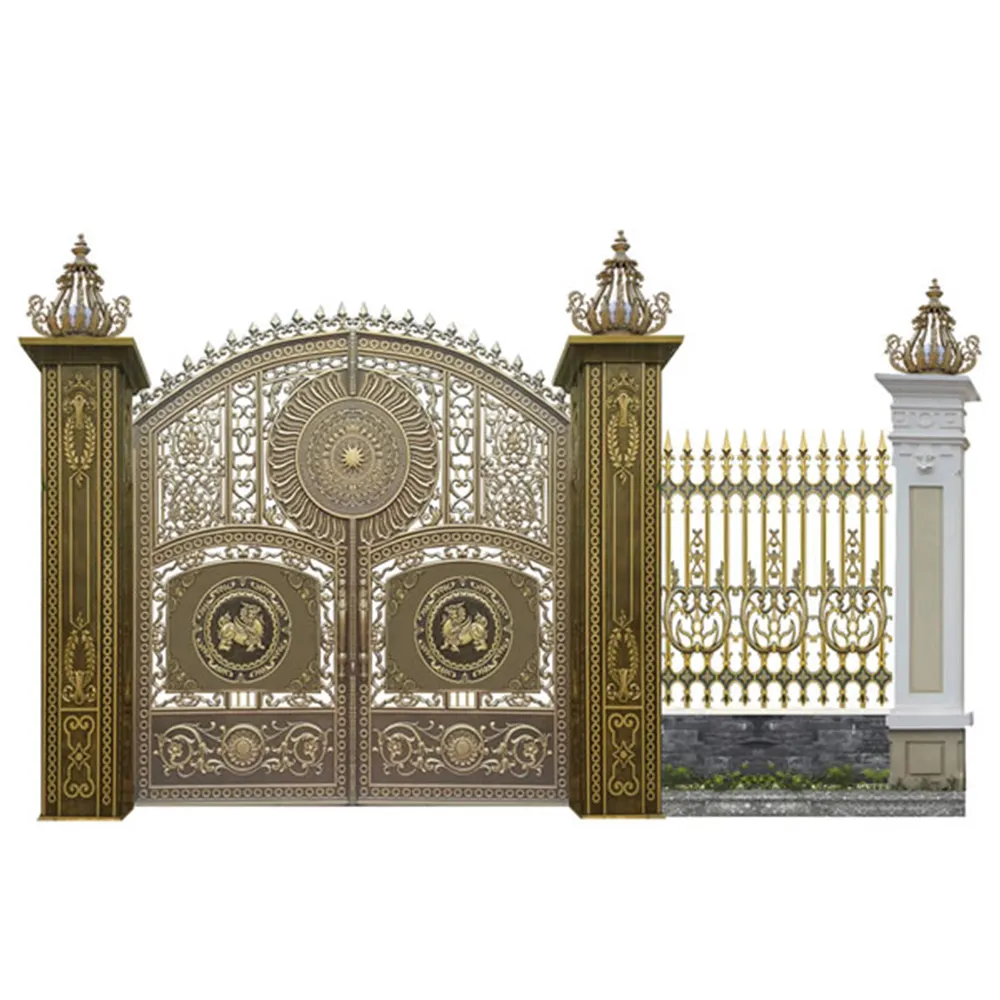 Design moderno todos os portos de alumínio de fundição sólida, decoração de portão de jardim, leão, forjado, pátio exterior