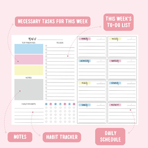 Planificador Impresión en color Semanal Rasgar Simple Autodisciplina Horario Nota Plan Nota Libro Planificador Diario Cuaderno - Product Image 4
