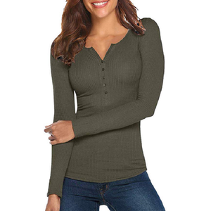 長袖VネックTシャツカスタムスリムフィットTシャツレディースベーシックブラウス女性用BDサプライヤーから輸出 - Product Image 2