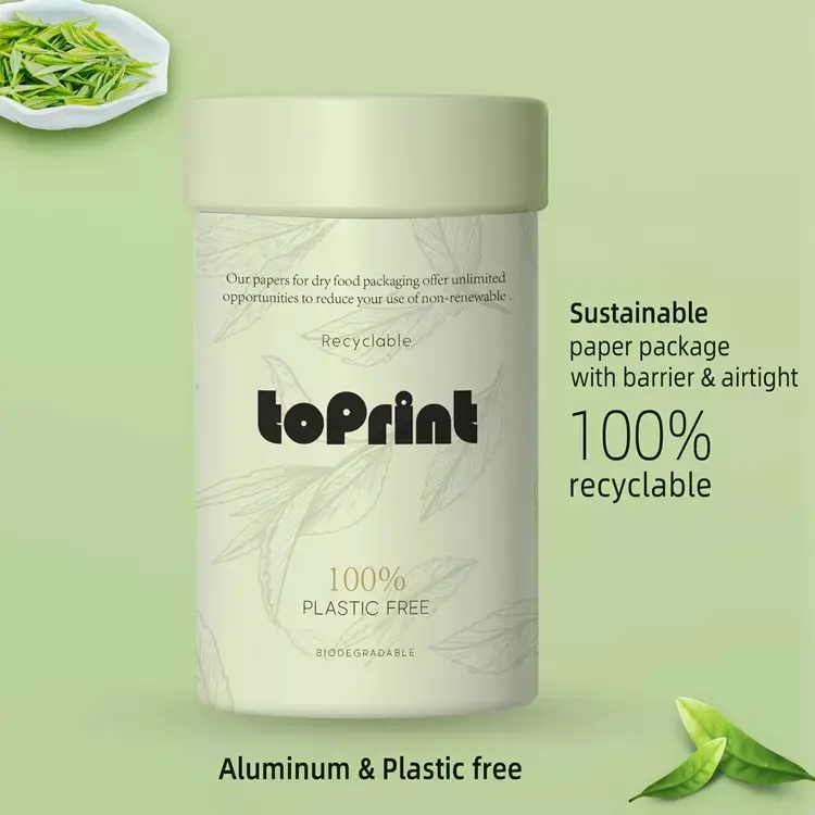 100% Livre de Embalagem de Chá de plástico Logotipo Personalizado Caixas de Papelão Reciclado Puro Chá Tubo De Papel de Embalagem Do Cilindro