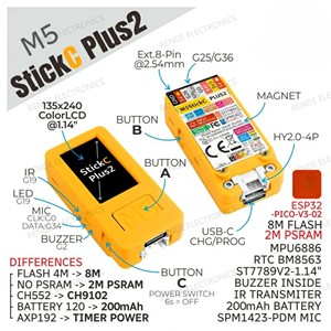 M5 StickC PLUS PLUS2 <strong>ESP32</strong> Mini IoT Development Kit 1.14-Inch TFTScreen IoT Controller StickC Plus2 <strong>Module</strong> with IR and <strong>WiFi</strong> - Product Image 2