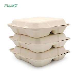 FULING <strong>8</strong>&quot; X <strong>8</strong>&quot;x <strong>3</strong>&quot; Hinged Food Take-Out Container Eco Friendly <strong>3</strong> Compartment to Go Food Containers Disposable - Product Image 2